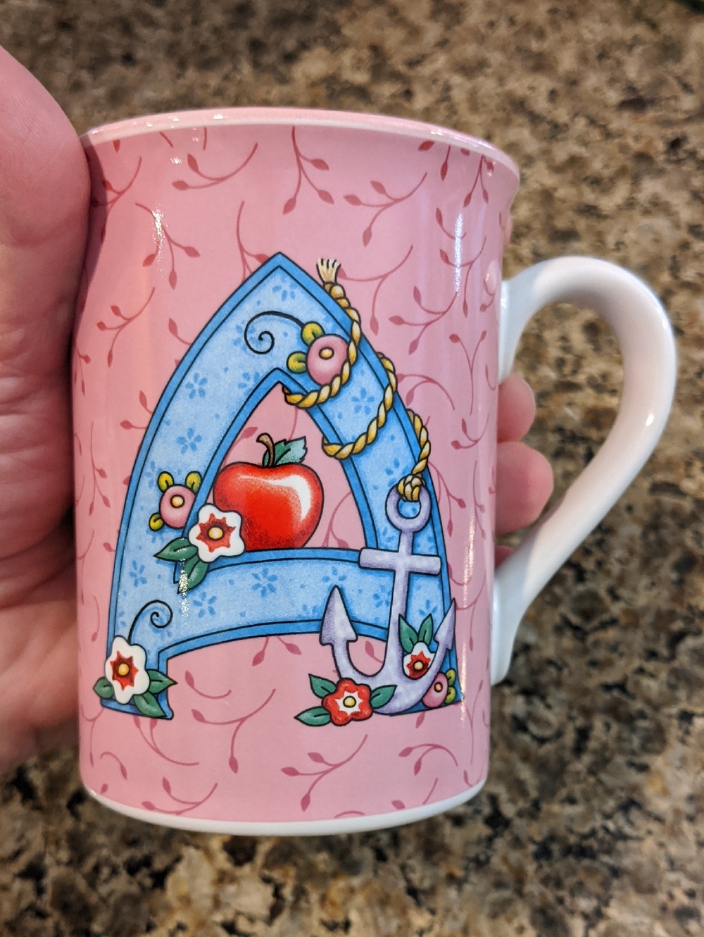 Mary Engelbreit Monogram Initial "A" Mug Pink Vtg Enesco 2003 Collectible
